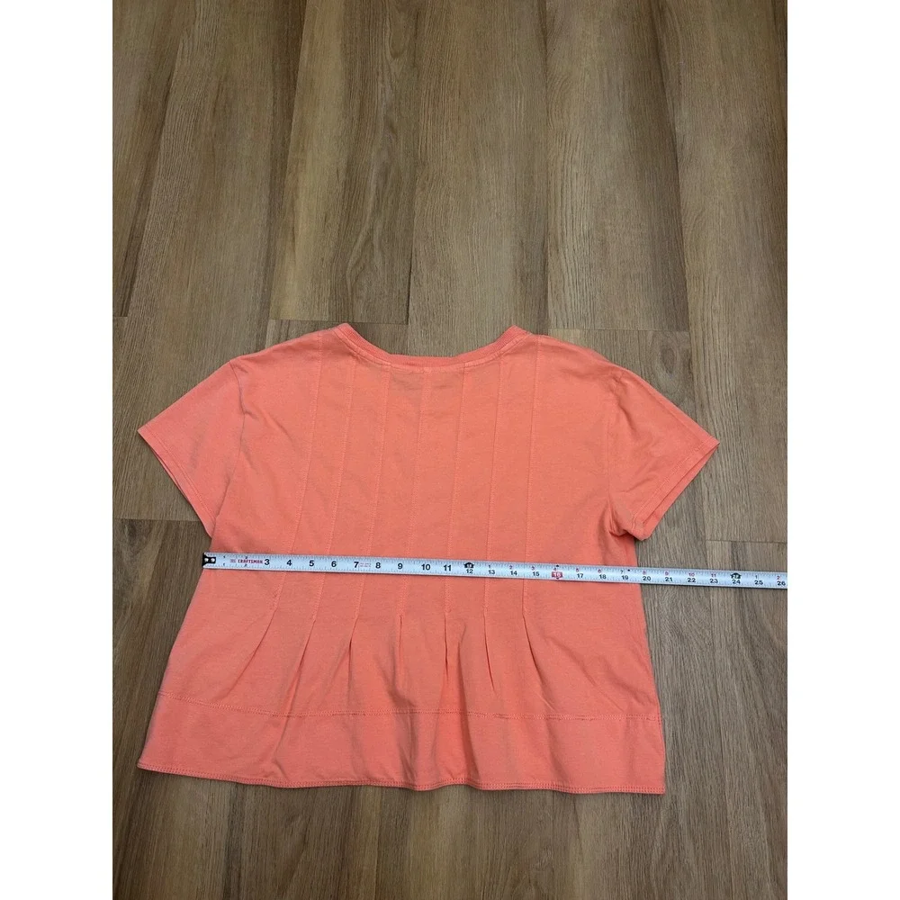 Pilcro Anthropologie Small Coral Pink Pintuck Pleated Cotton Knit Top preppy‎